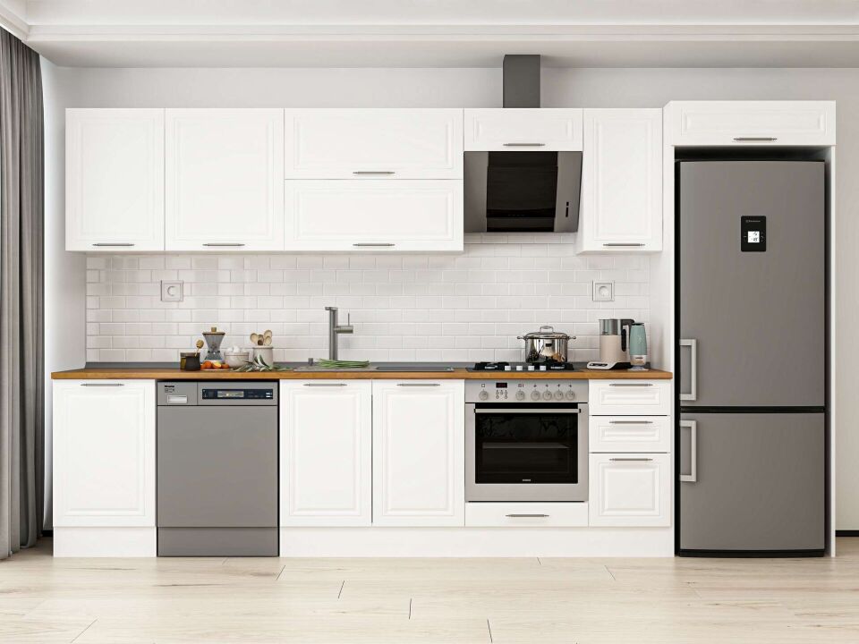 Alvinka 370X222 Cm Klasik Mebran Mutfak Dolabı Mb-E80S50S40-2 Mebran | Beyaz - Mdf