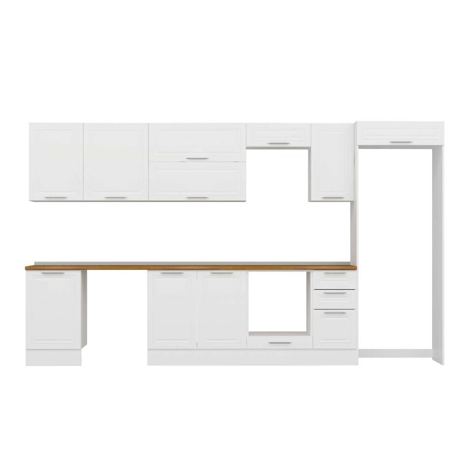 Alvinka 370X222 Cm Klasik Mebran Mutfak Dolabı Mb-E80S50S40-2 Mebran | Beyaz - Mdf