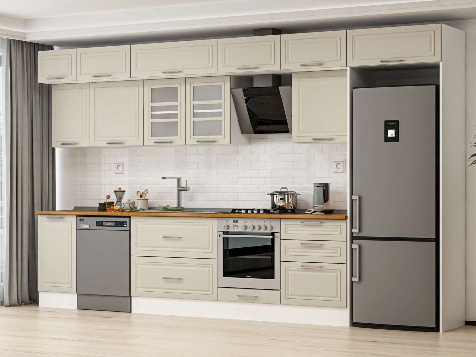 Alvinka 385X240 Cm Klasik Mebran Mutfak Dolabı Beyaz Beyaz Mb-E80S45S60-3