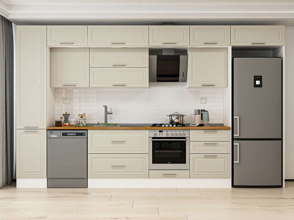 Alvinka 395X240 Cm Klasik Mebran Mutfak Dolabı Mbb-E90B45S60-2 Mebran | Kumtaşı - Mdf
