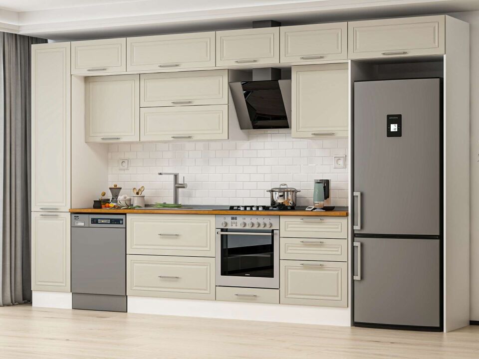 Alvinka 395X240 Cm Klasik Mebran Mutfak Dolabı Mbb-E90B45S60-2 Mebran | Kumtaşı - Mdf