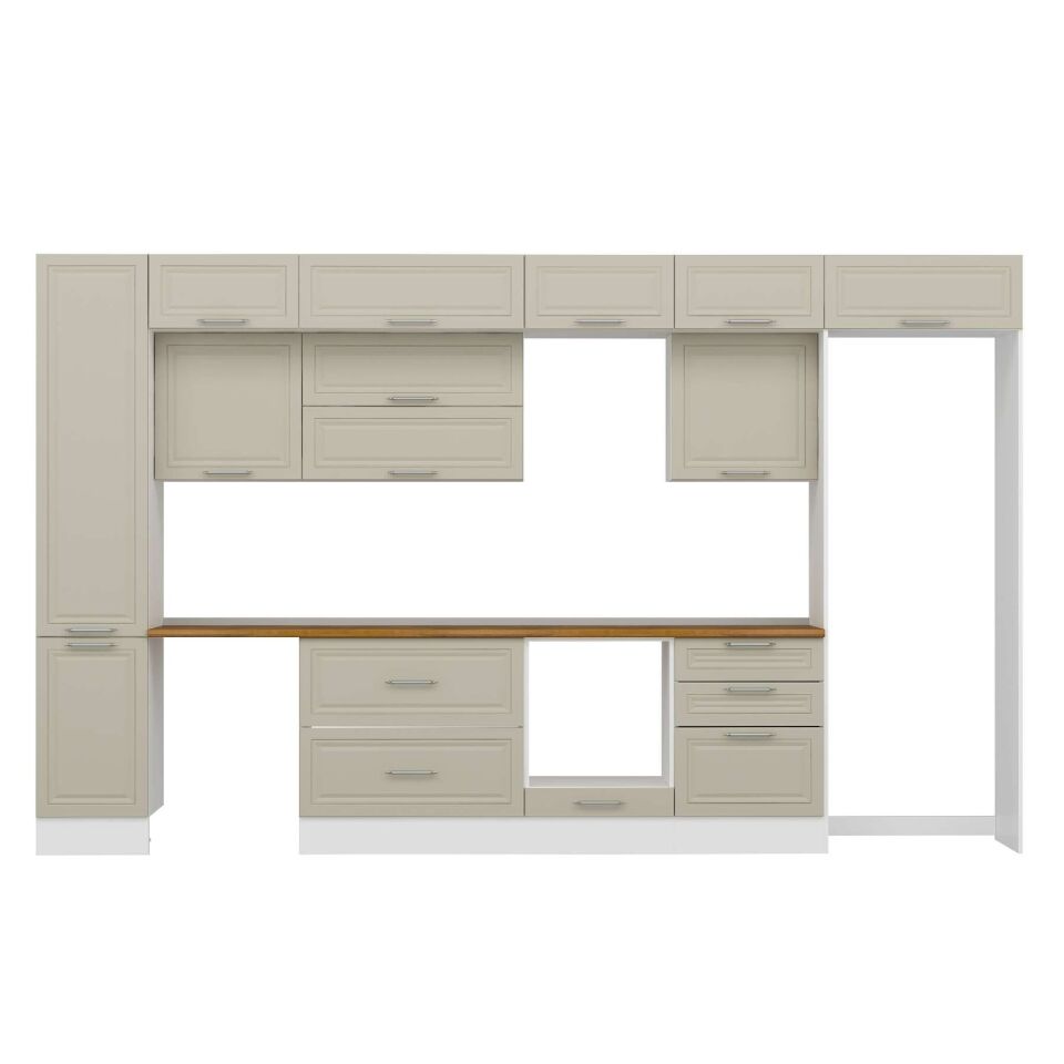 Alvinka 395X240 Cm Klasik Mebran Mutfak Dolabı Mbb-E90B45S60-2 Mebran | Kumtaşı - Mdf