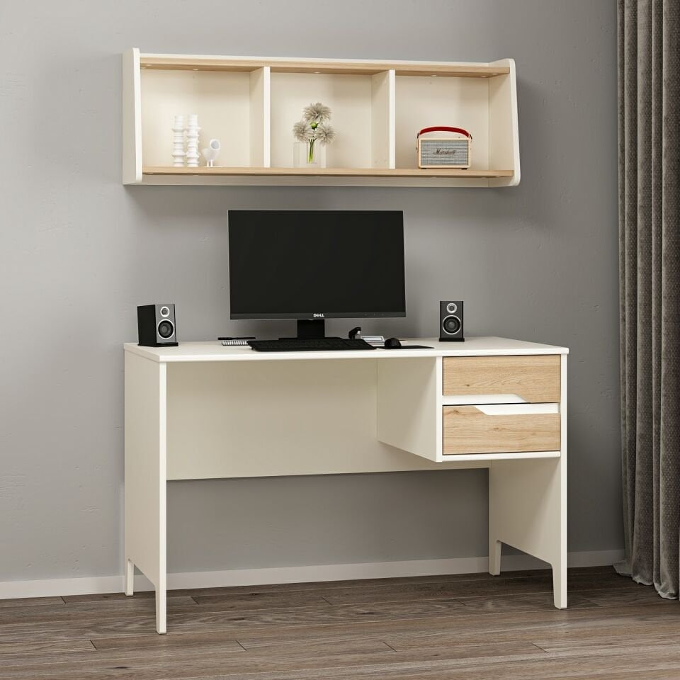 Ruby Çalışma Masası ve Asma Kitaplık Set-Aytaşı-Derin Sepet