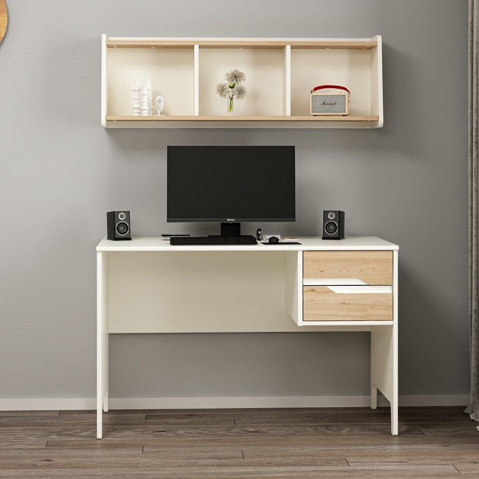 Ruby Çalışma Masası ve Asma Kitaplık Set-Aytaşı-Derin Sepet