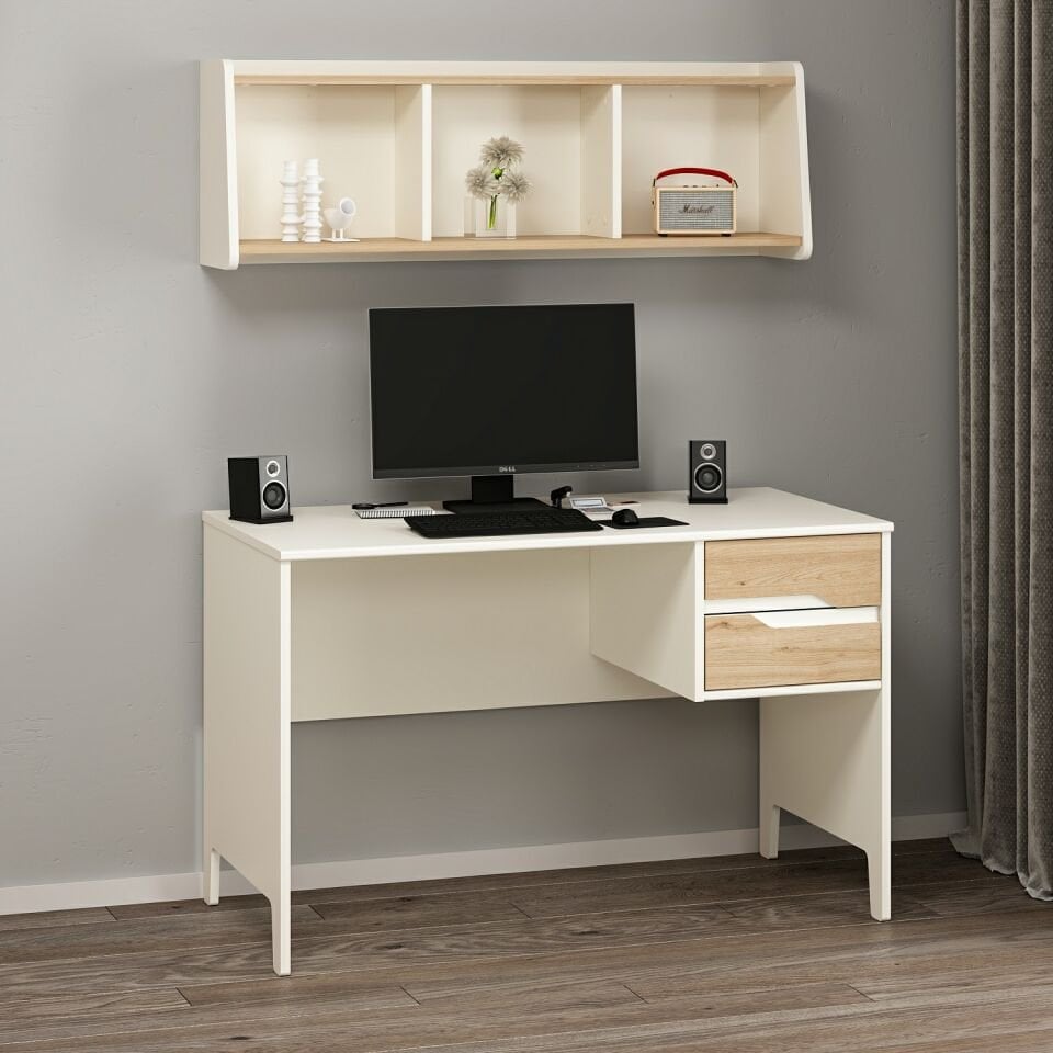 Ruby Çalışma Masası ve Asma Kitaplık Set-Aytaşı-Derin Sepet