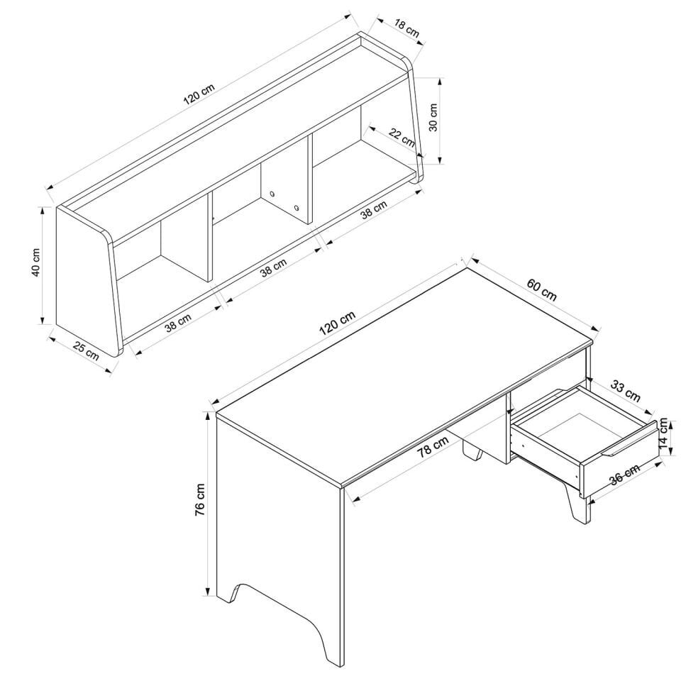 Ruby Çalışma Masası ve Asma Kitaplık Set-Aytaşı-Derin Sepet