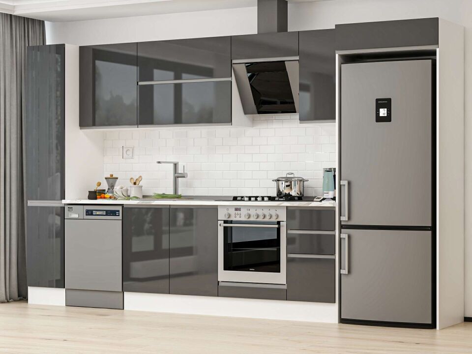 Alvinka 370X222 Cm High Gloss Mutfak Dolabı Mbb-E90B40S40-2 High Gloss | Antrasit - Suntalam