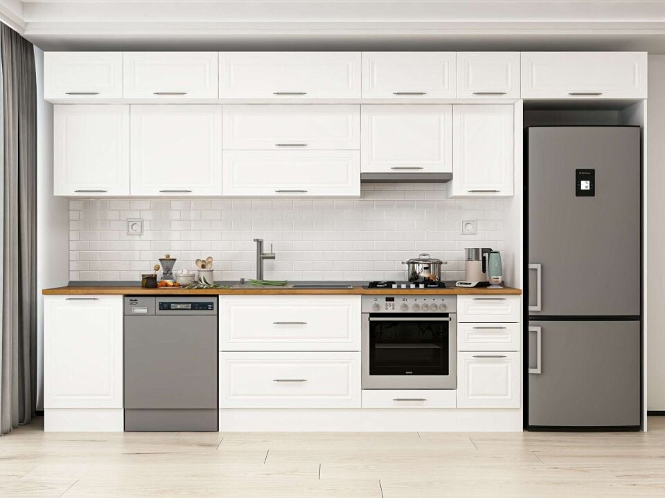 Alvinka 370X240 Cm Klasik Mebran Mutfak Dolabı Beyaz Beyaz Mb-E80S50S40-1