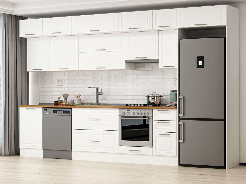 Alvinka 370X240 Cm Klasik Mebran Mutfak Dolabı Beyaz Beyaz Mb-E80S50S40-1
