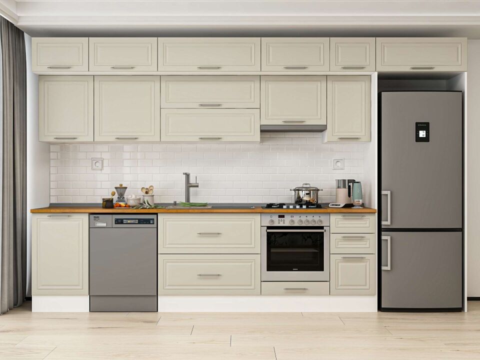 Alvinka 370X240 Cm Klasik Mebran Mutfak Dolabı Beyaz Beyaz Mb-E80S50S40-1