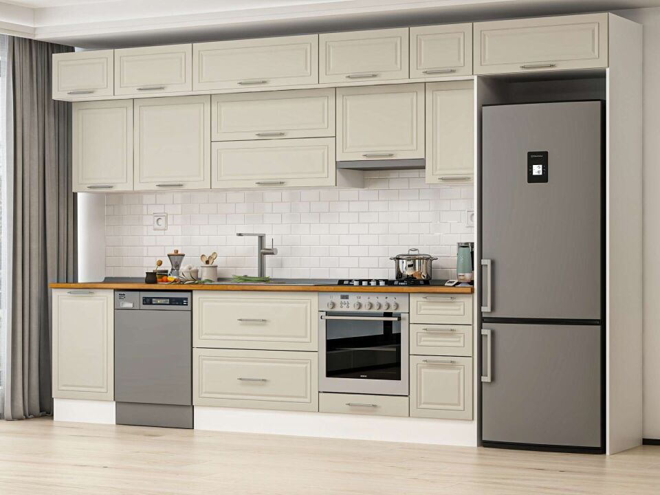Alvinka 370X240 Cm Klasik Mebran Mutfak Dolabı Beyaz Beyaz Mb-E80S50S40-1