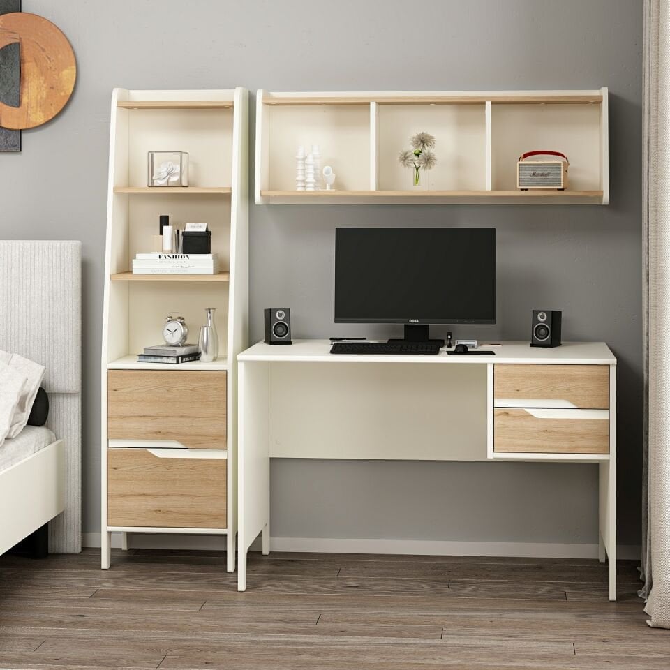 Ruby Çalışma Masası + Asma Kitaplık + Kitaplık Aytaşı-Derin Sepet