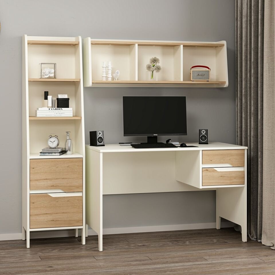 Ruby Çalışma Masası + Asma Kitaplık + Kitaplık Aytaşı-Derin Sepet