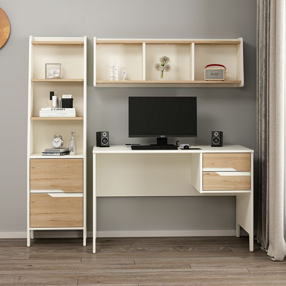 Ruby Çalışma Masası + Asma Kitaplık + Kitaplık Aytaşı-Derin Sepet