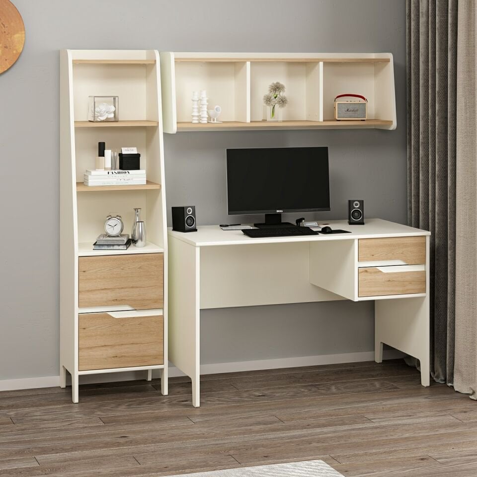 Ruby Çalışma Masası + Asma Kitaplık + Kitaplık Aytaşı-Derin Sepet