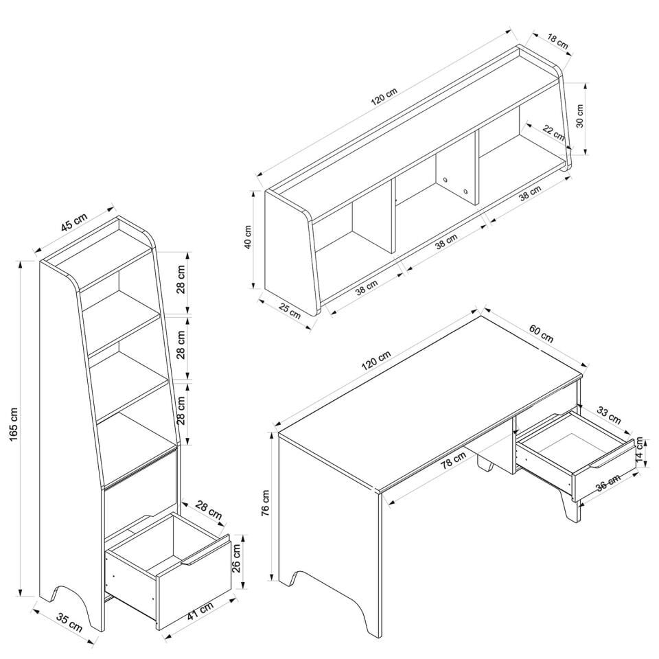 Ruby Çalışma Masası + Asma Kitaplık + Kitaplık Aytaşı-Derin Sepet