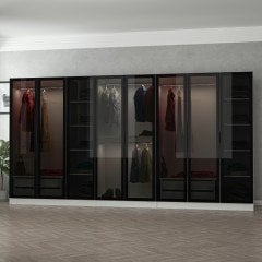 Minar Kale 8 Cam Kapaklı 4 Çekmeceli Dolap - Beyaz/Siyah