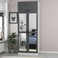 Minar Kale 2 Kapaklı 2 Aynalı Dolap Ve Yüklük Beyaz Antrasit