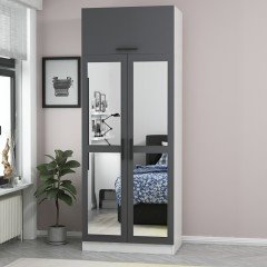 Minar Kale 2 Kapaklı 2 Aynalı Dolap Ve Yüklük Beyaz Antrasit