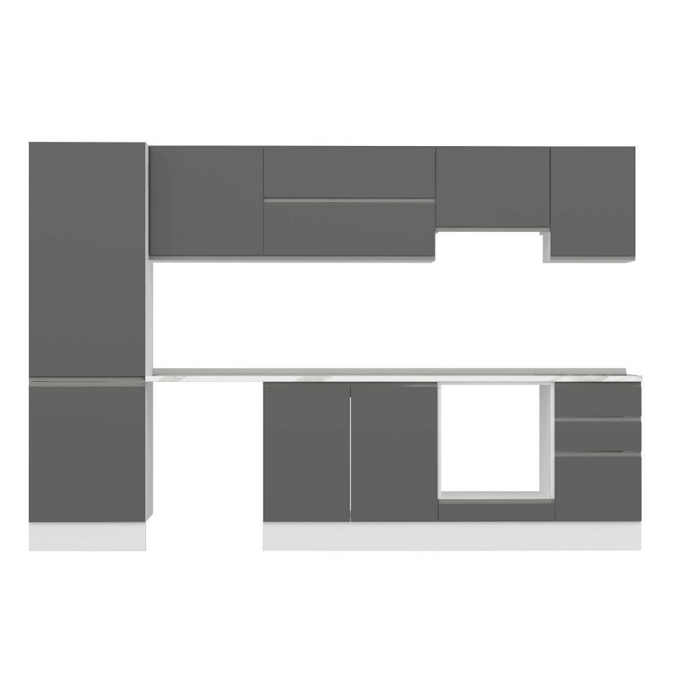 Alvinka 305X210 Cm High Gloss Mutfak Dolabı Mb-E80B60S45-1 High Gloss | Antrasit - Mdf