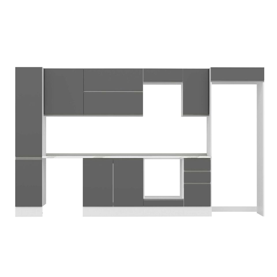 Alvinka 370X222 Cm High Gloss Mutfak Dolabı Mbb-E90B40S40-2 High Gloss | Antrasit - Mdf