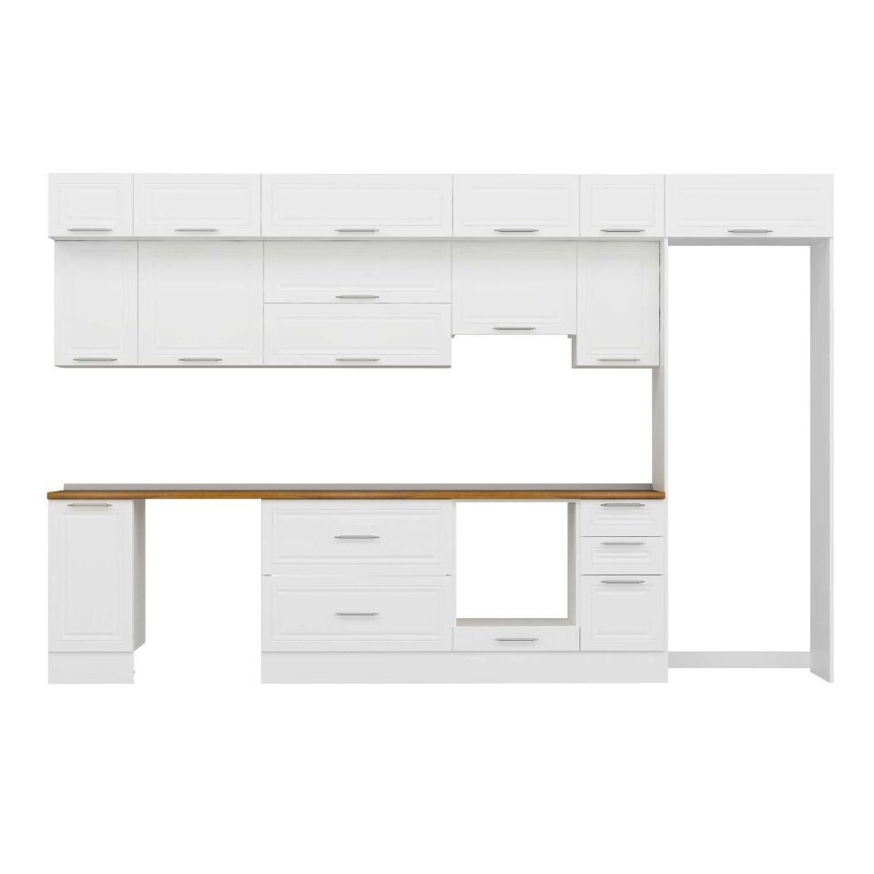 Alvinka 360X240 Cm Klasik Mebran Mutfak Dolabı Mb-E80S40S40-1 Mebran | Beyaz - Mdf