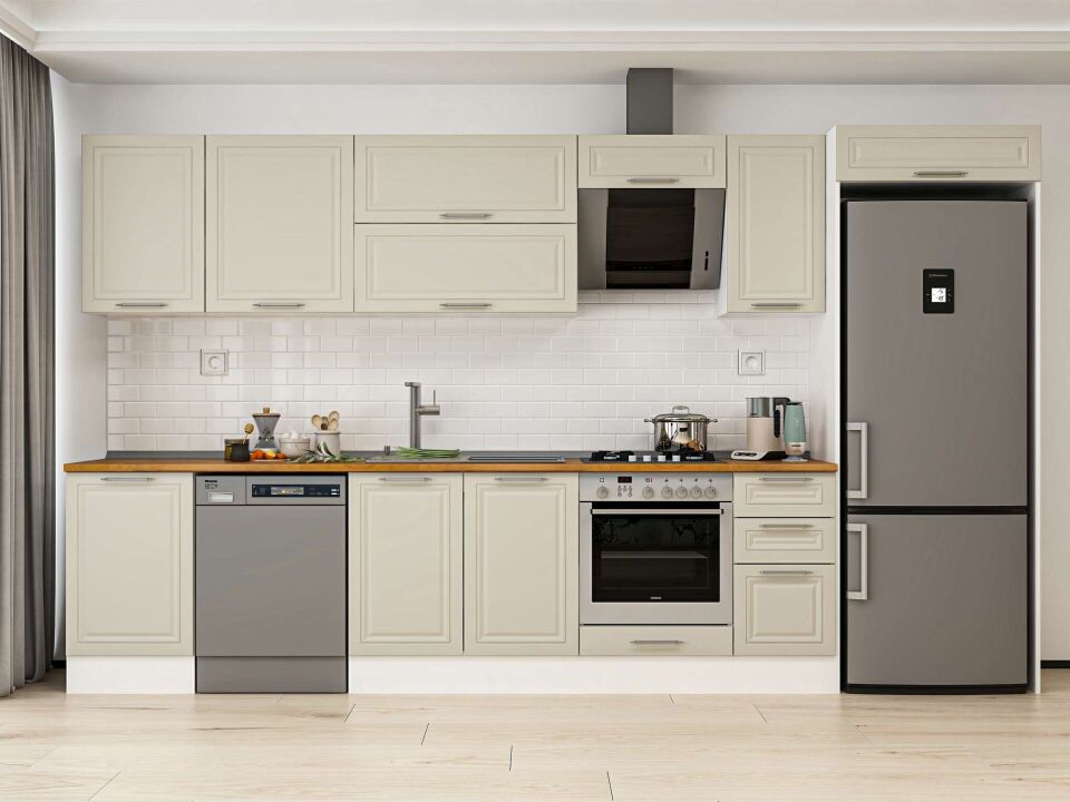 Alvinka 370X222 Cm Klasik Mebran Mutfak Dolabı Mb-E80S50S40-2 Mebran | Kumtaşı - Mdf