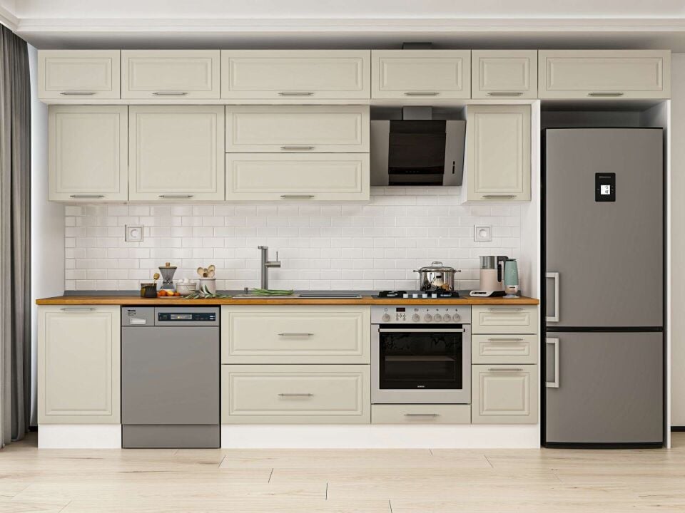 Alvinka 370X240 Cm Klasik Mebran Mutfak Dolabı Beyaz Beyaz Mb-E80S50S40-2