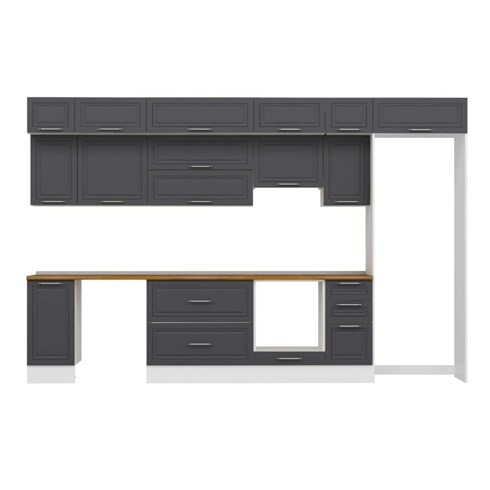 Alvinka 360X240 Cm Klasik Mebran Mutfak Dolabı Mb-E80S40S40-1 Mebran | Antrasit - Mdf