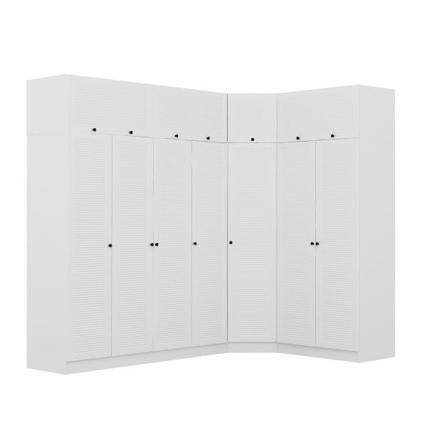 Minar Kale 7 Kapaklı 2 Ç Köşe Dolap + Yüklük Beyaz Mebran Panjur