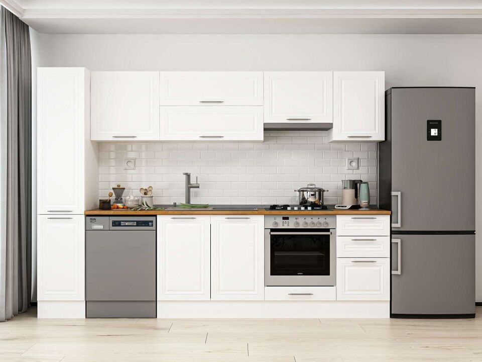 Alvinka 285X210 Cm Klasik Mebran Mutfak Dolabı Mb-E80B40S45-1 Mebran | Beyaz - Mdf