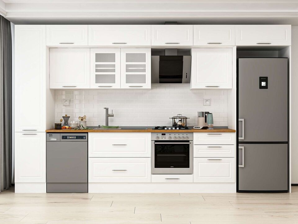 Alvinka 395X240 Cm Klasik Mebran Mutfak Dolabı Mbb-E90B45S60-3 Mebran | Beyaz - Mdf