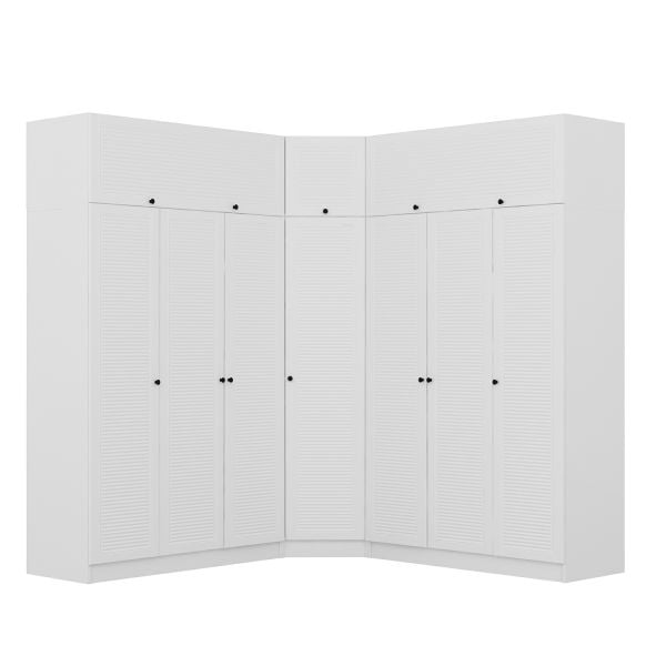 Minar Kale 7 Kapaklı 4 Ç Köşe Dolap + Yüklük Beyaz Mebran Panjur