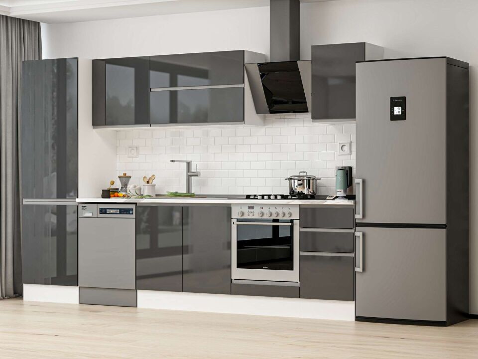 Alvinka 305X210 Cm High Gloss Mutfak Dolabı Mb-E80B60S45-2 High Gloss | Antrasit - Suntalam
