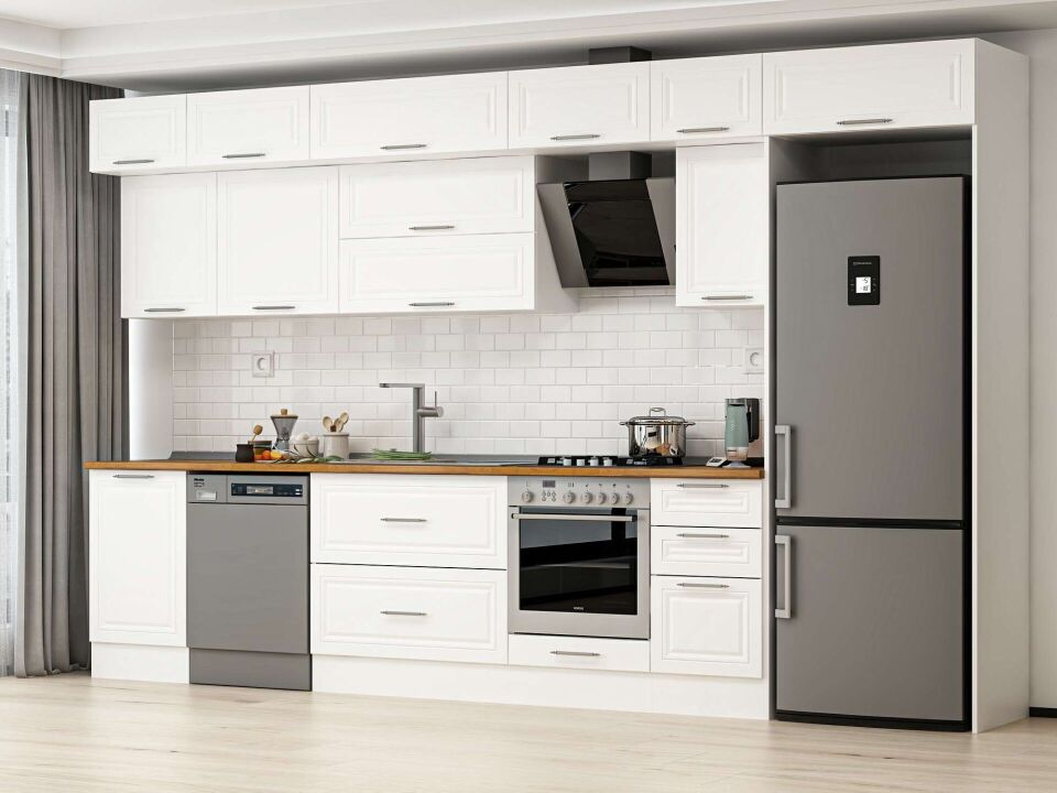 Alvinka 375X240 Cm Klasik Mebran Mutfak Dolabı Beyaz Beyaz Mb-E80S50S45-2
