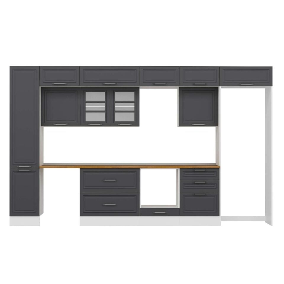 Alvinka 395X240 Cm Klasik Mebran Mutfak Dolabı Mbb-E90B45S60-3 Mebran | Antrasit - Mdf