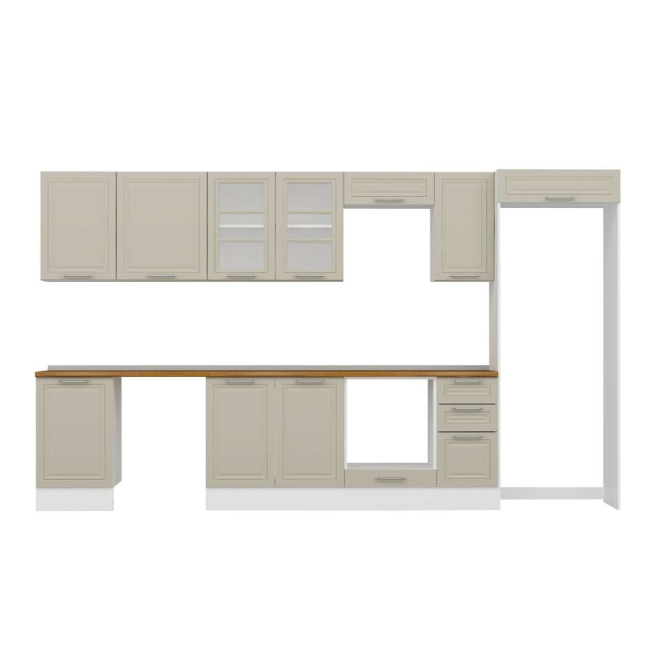 Alvinka 370X222 Cm Klasik Mebran Mutfak Dolabı Mb-E80S50S40-3 Mebran | Kumtaşı - Suntalam