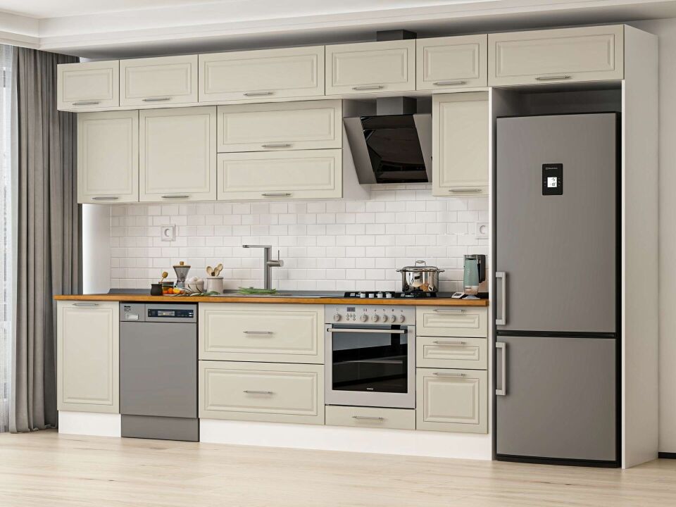 Alvinka 375X240 Cm Klasik Mebran Mutfak Dolabı Beyaz Beyaz Mb-E80S50S45-2