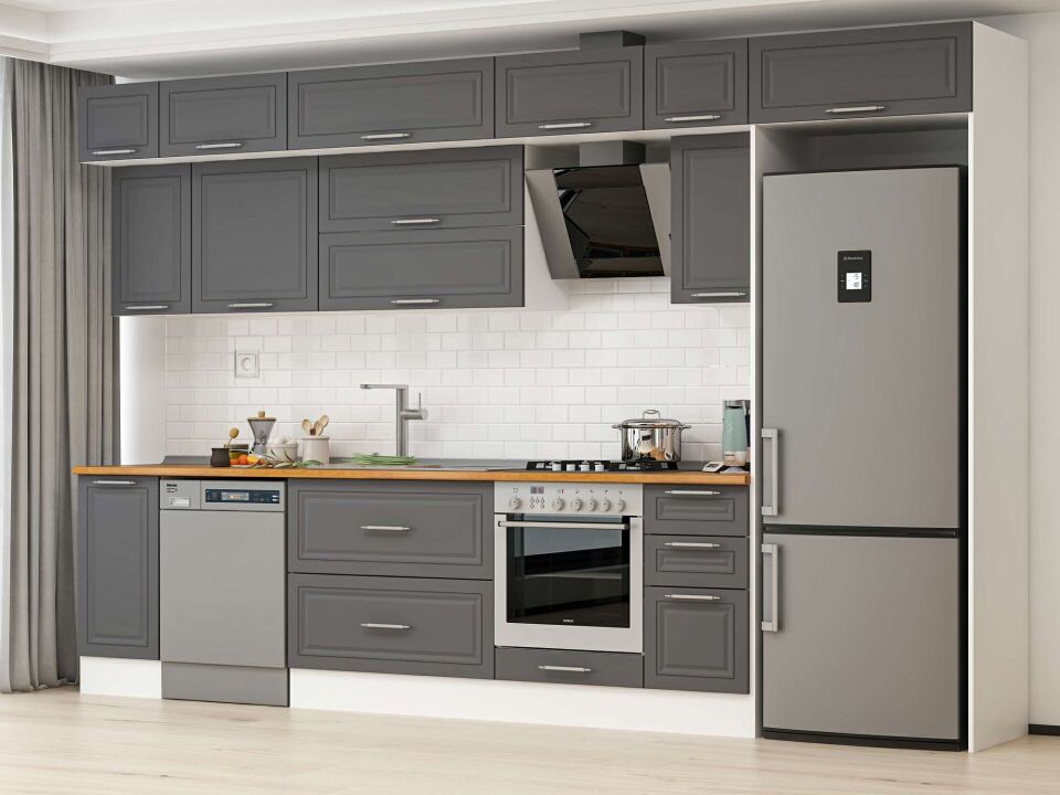 Alvinka 360X240 Cm Klasik Mebran Mutfak Dolabı Mb-E80S40S40-2 Mebran | Antrasit - Suntalam