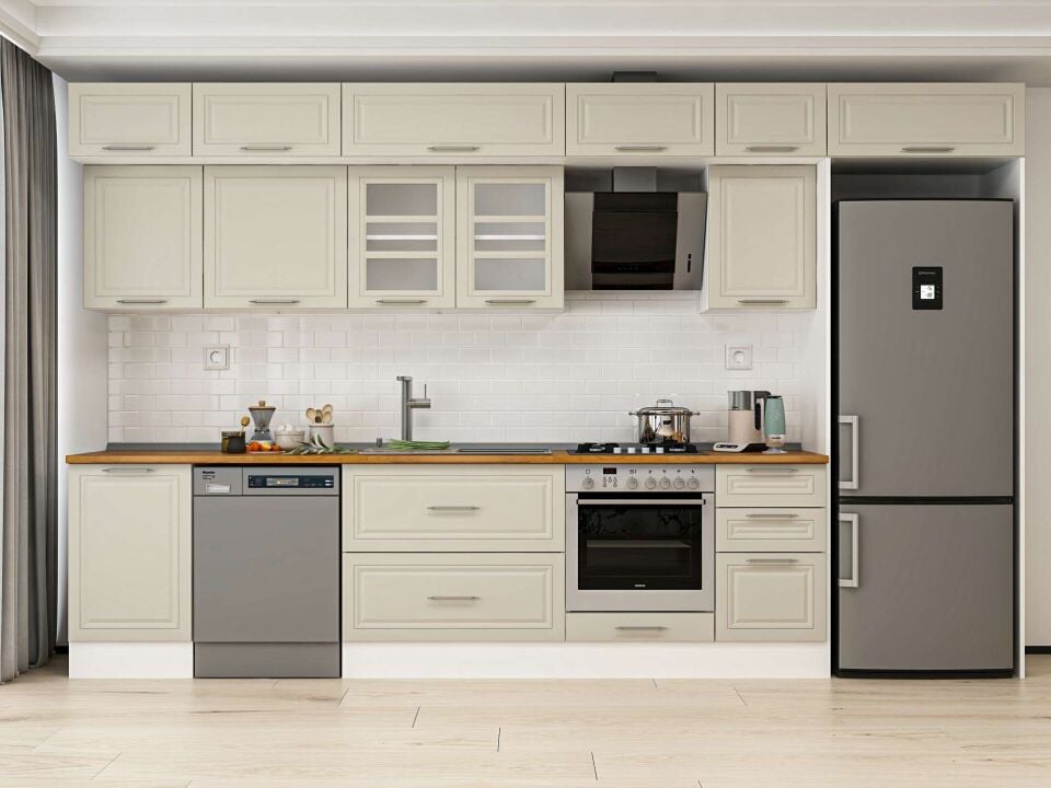 Alvinka 375X240 Cm Klasik Mebran Mutfak Dolabı Beyaz Beyaz Mb-E80S50S45-3
