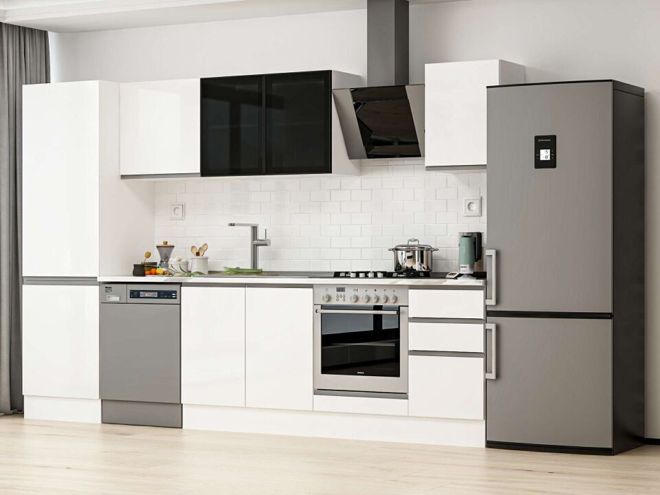 Alvinka 305X210 Cm High Gloss Mutfak Dolabı Mb-E80B60S45-3 High Gloss | Beyaz - Suntalam