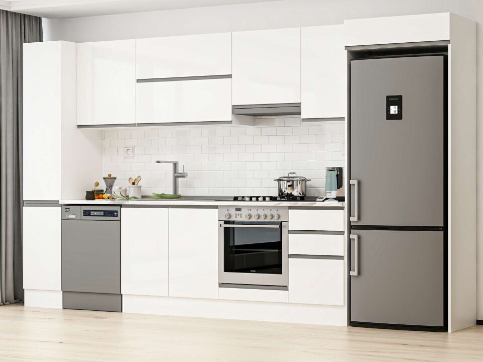 Alvinka 375X222 Cm High Gloss Mutfak Dolabı Mbb-E90B40S45-1 High Gloss | Beyaz - Suntalam