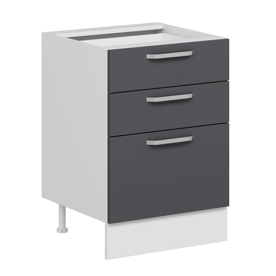 Alvinka Mutfak Modül Duz Alt 3Ç1B2K 60Cm Dolap Beyaz Antrasit