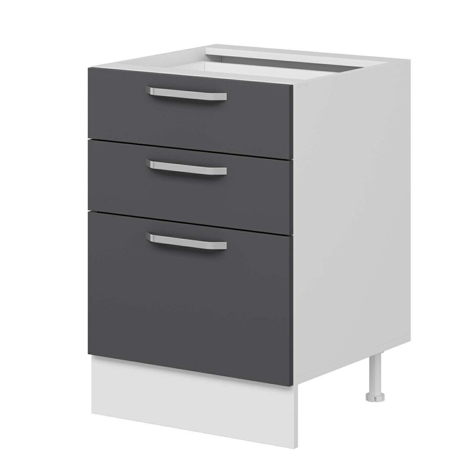 Alvinka Mutfak Modül Duz Alt 3Ç1B2K 60Cm Dolap Beyaz Antrasit