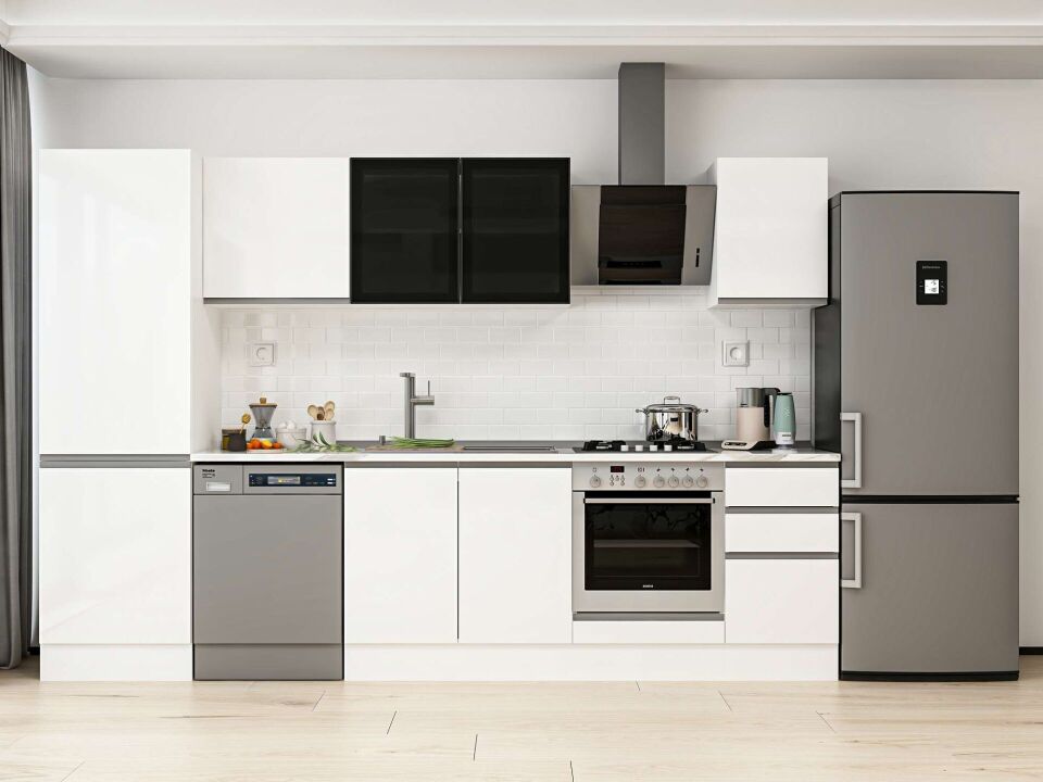 Alvinka 305X210 Cm High Gloss Mutfak Dolabı Mb-E80B60S45-3 High Gloss | Beyaz - Mdf