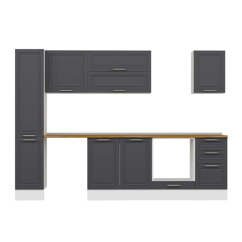 Alvinka 285x210 Cm Klasik Mebran Mutfak Dolabı Mb-E80B40S45-2 Mebran | Antrasit - Suntalam