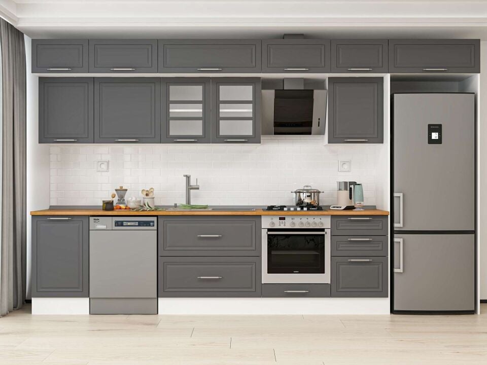 Alvinka 380X240 Cm Klasik Mebran Mutfak Dolabı Beyaz Beyaz Mb-E80S50S50-3