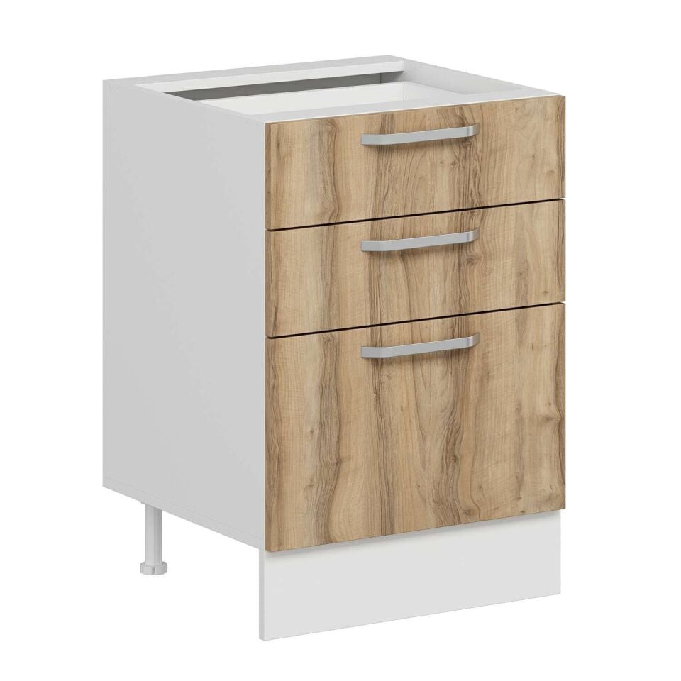 Alvinka Mutfak Modül Duz Alt 3Ç1B2K 60Cm Dolap Beyaz Dore