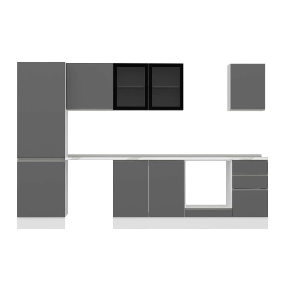Alvinka 305X210 Cm High Gloss Mutfak Dolabı Mb-E80B60S45-3 High Gloss | Antrasit - Mdf