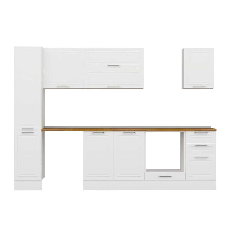 Alvinka 285x210 Cm Klasik Mebran Mutfak Dolabı Mb-E80B40S45-2 Mebran | Beyaz - Mdf